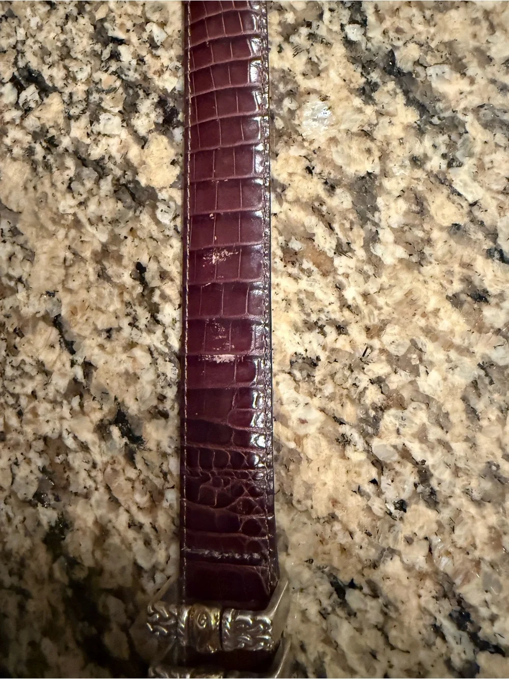 Brighton Croc-Embossed Leather Belt in Brown with Silver Buckle